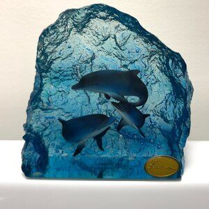 Christian Riese Lassen Blue 3D Acrylic Rainbow Dolphins Figurine Art Scupture